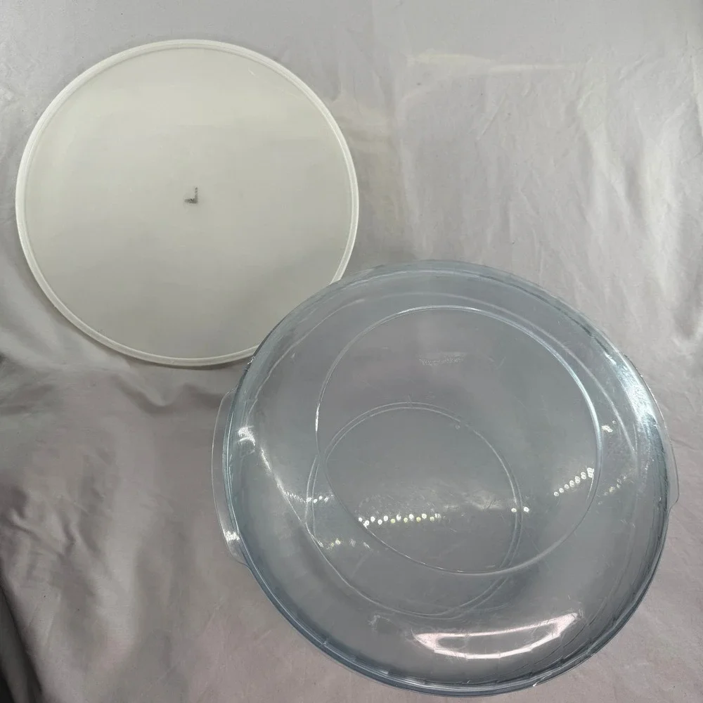 Vintage Tupperware Large Serving Bowl Set With Divided Dip Tray Blue Crescent